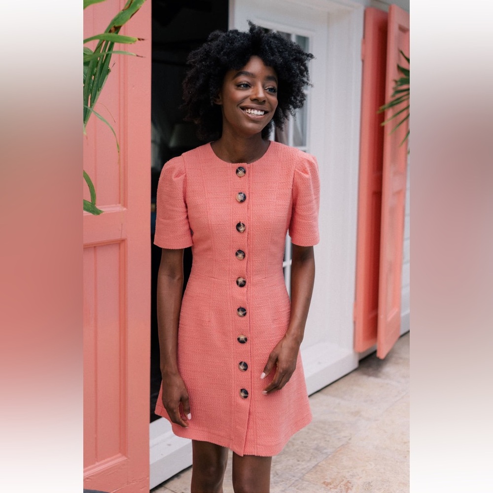 Gal Meets Glam Kathleen A-line Salmon Pink Button Down Knee length dress